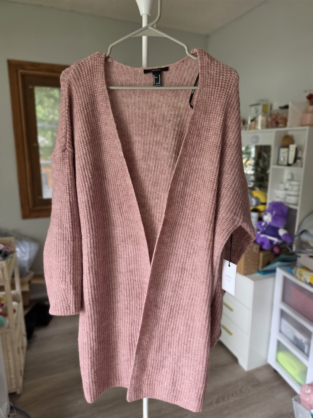Forever 21 Rose Open-Front Ribbed Knit Cardigan